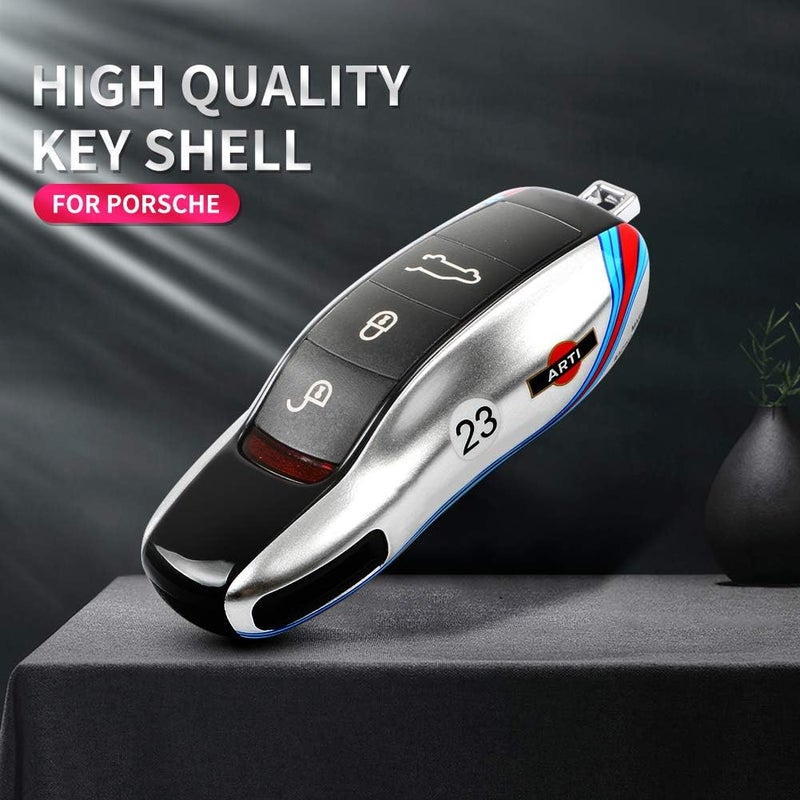 LIMBQS Car Key Protection Keychain  Key Cover Comptatible with Porsche Cayenne Panamera 911 (Old Silver) - Image 4